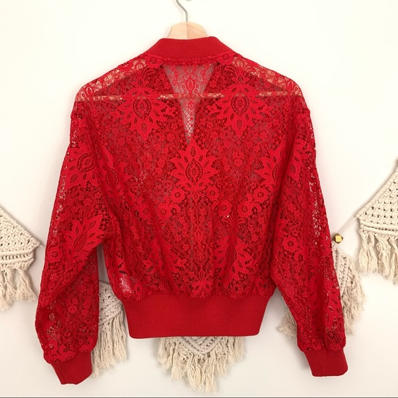Maje Belem Red Lace Bomber Jacket - Picture 5 of 10